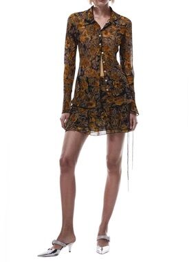 Mango "Throne" Abstract Floral Ruffle Mini Skirt XS